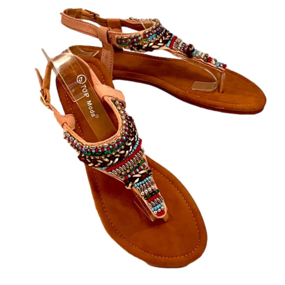 Top Moda Embellished sandals size 7  flops , thongs beaded flats - Picture 1 of 4